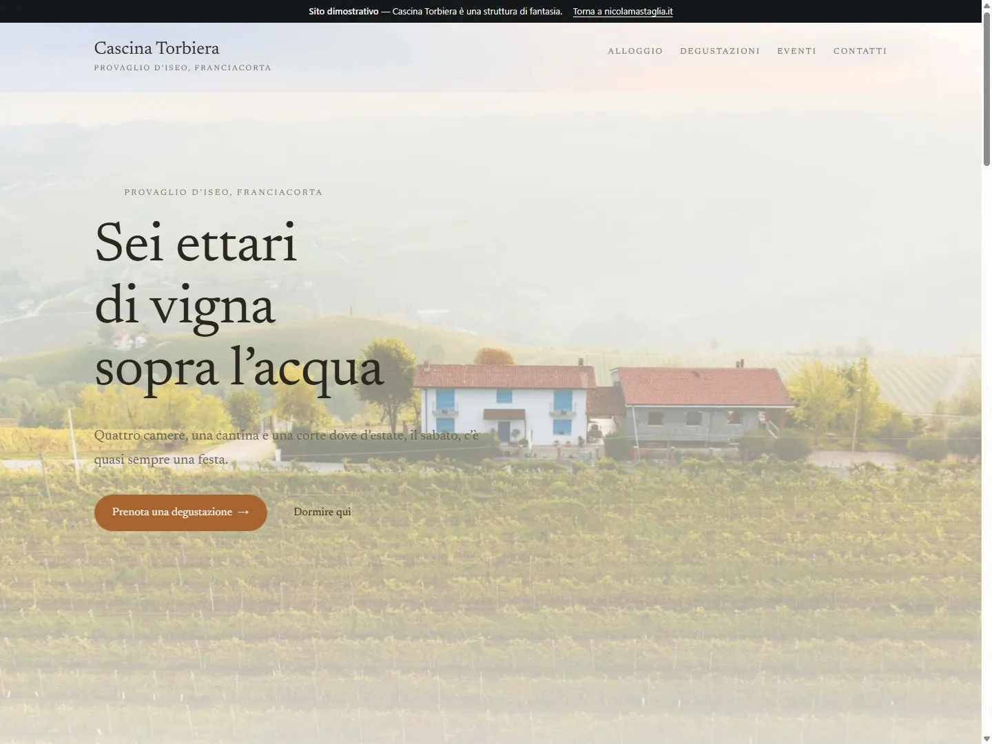 Homepage del sito dimostrativo della Cascina Torbiera